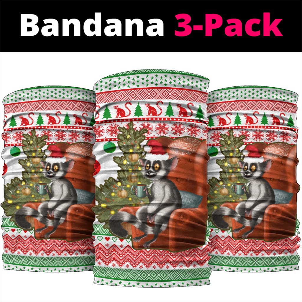 Madagascar Christmas Neck Gaiter with Lemur Santa Hat Holiday Tree and Festive Pattern - Shopicos