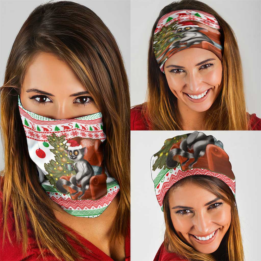 Madagascar Christmas Neck Gaiter with Lemur Santa Hat Holiday Tree and Festive Pattern - Shopicos