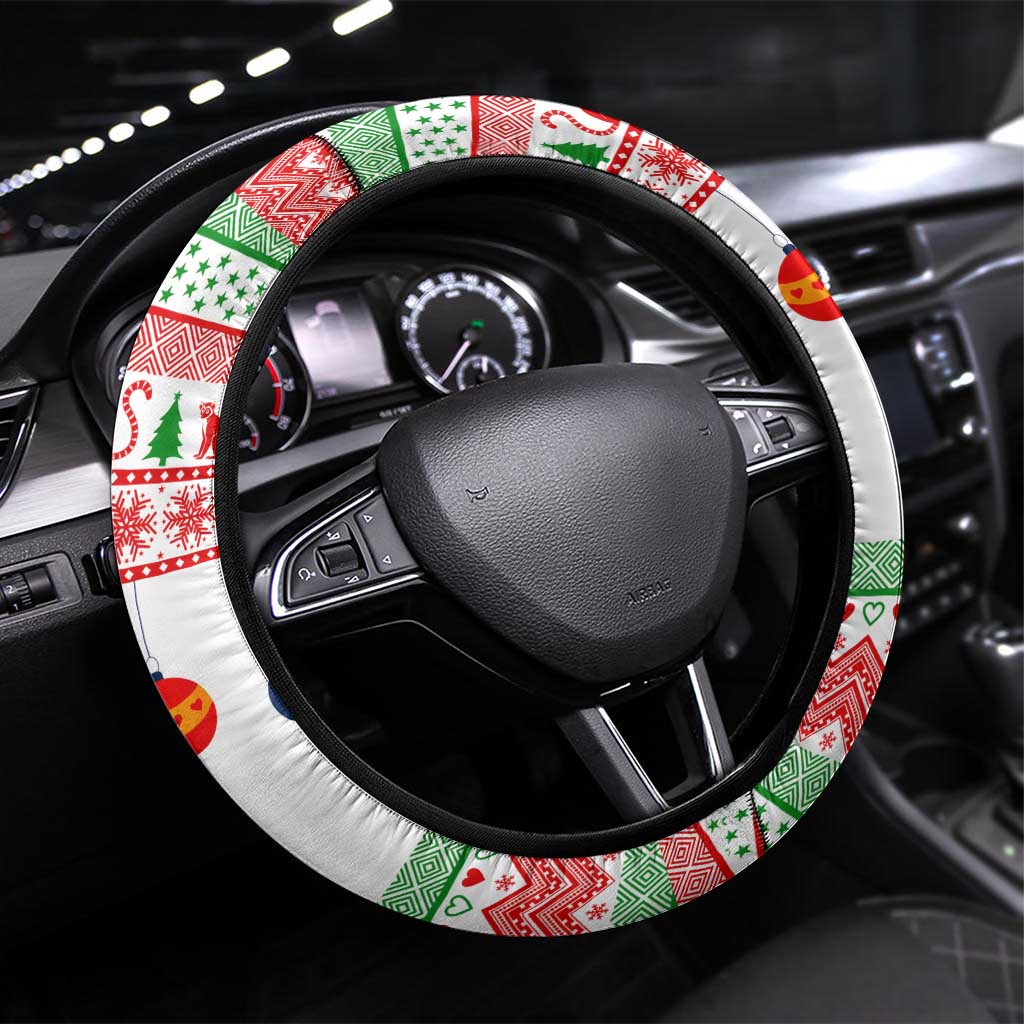 Madagascar Christmas Steering Wheel Cover with Lemur Santa Hat Holiday Tree and Festive Pattern - Shopicos