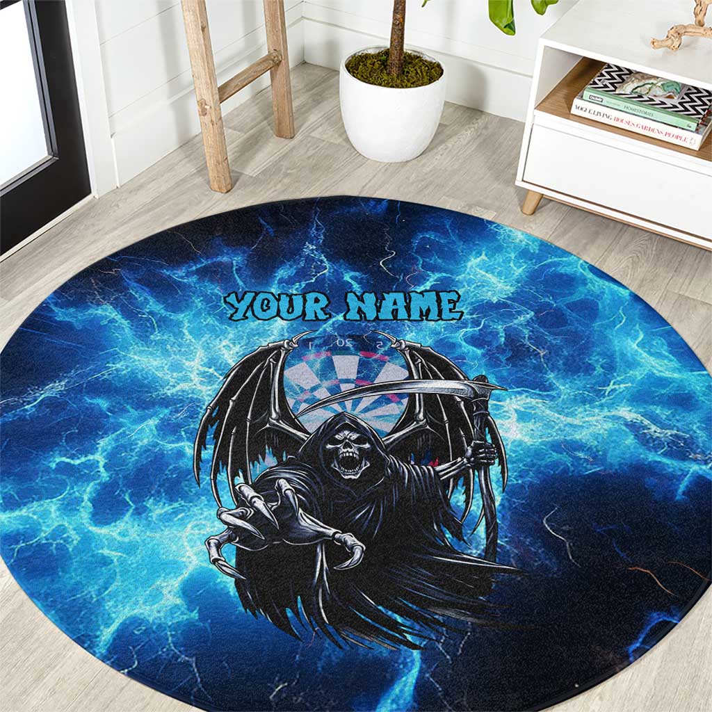 Custom Grim Reaper Bowling Round Carpet with Blue Lightning Background - Shopicos