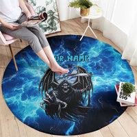 Custom Grim Reaper Bowling Round Carpet with Blue Lightning Background - Shopicos