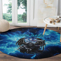 Custom Grim Reaper Bowling Round Carpet with Blue Lightning Background - Shopicos