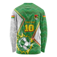 Personalized Bolivia La Verde Soccer Long Sleeve Shirt with Number and Flaming Ball Graphic TS04
