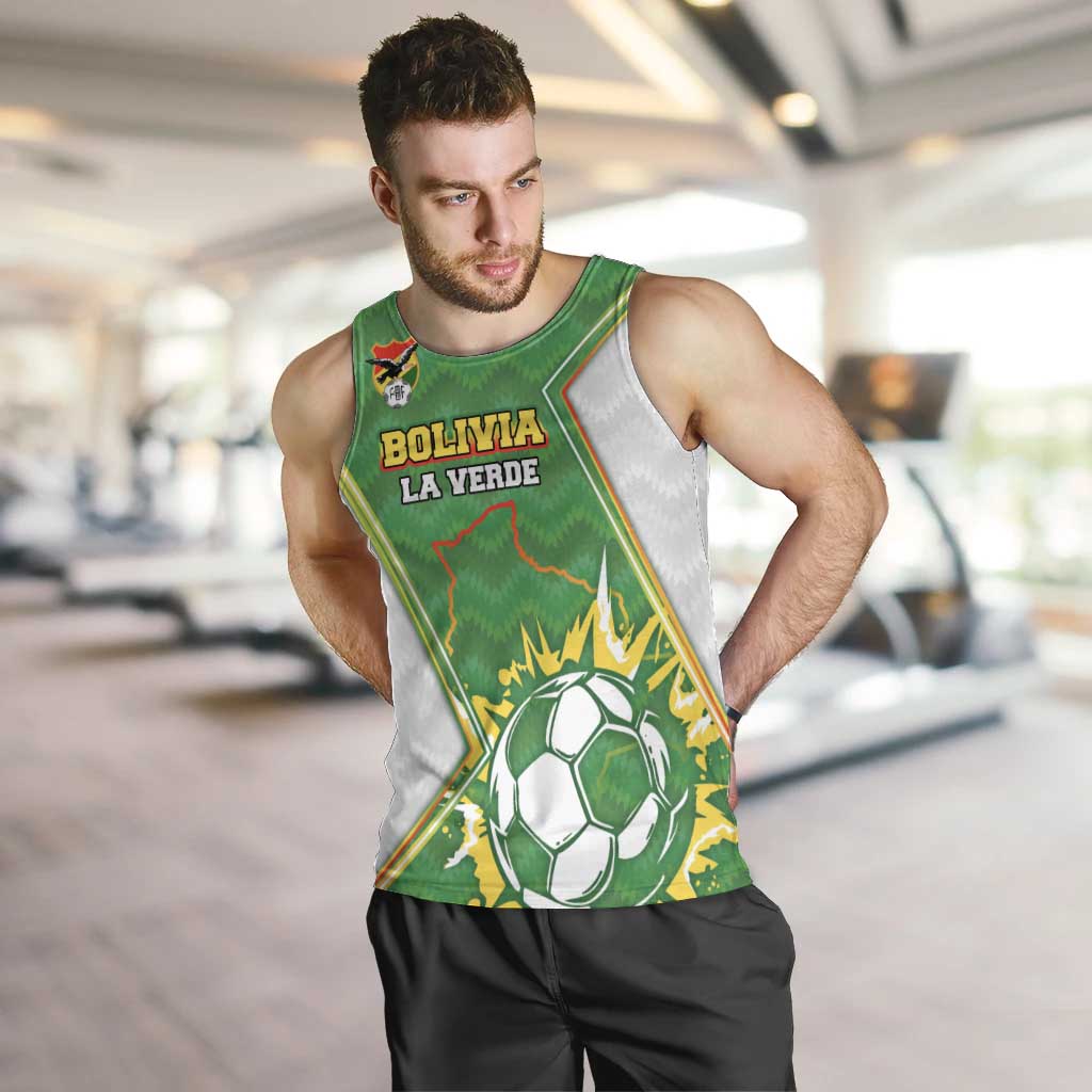 Personalized Bolivia La Verde Soccer Men Tank Top with Number and Flaming Ball Graphic