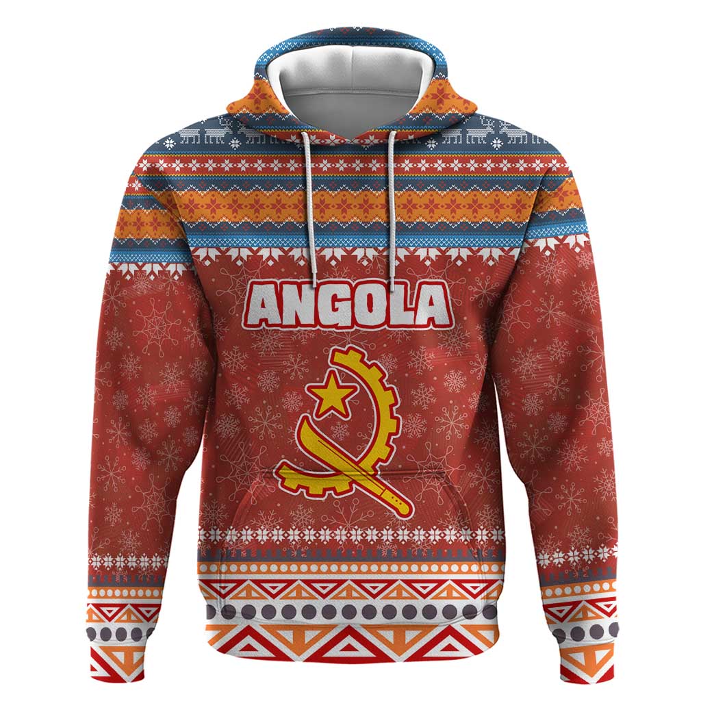 Angola Christmas Hoodie with Red Snowflake Pattern Tribal Santa Claus Motif - Shopicos
