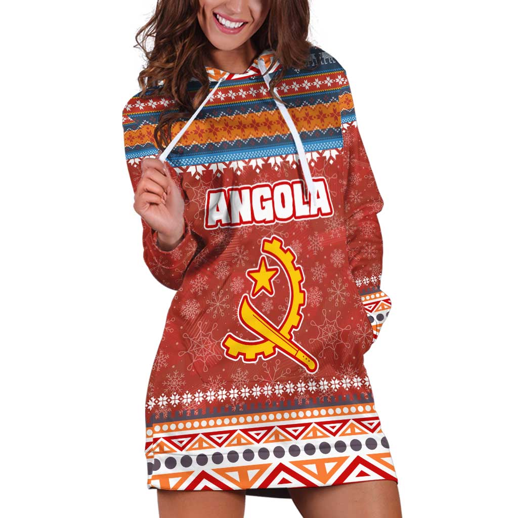 Angola Christmas Hoodie Dress with Red Snowflake Pattern Tribal Santa Claus Motif - Shopicos