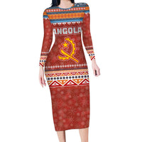 Angola Christmas Long Sleeve Bodycon Dress with Red Snowflake Pattern Tribal Santa Claus Motif - Shopicos