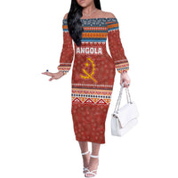 Angola Christmas Off The Shoulder Long Sleeve Dress with Red Snowflake Pattern Tribal Santa Claus Motif - Shopicos