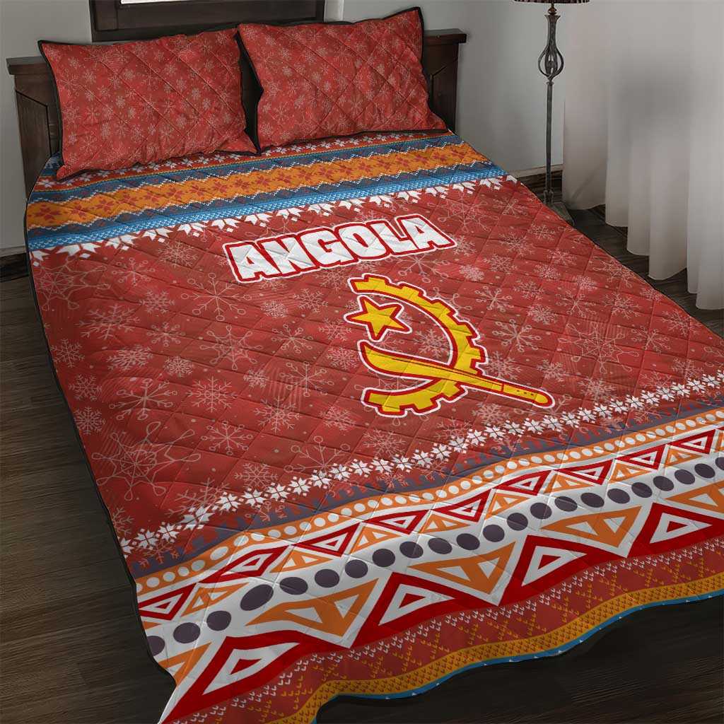 Angola Christmas Quilt Bed Set with Red Snowflake Pattern Tribal Santa Claus Motif - Shopicos
