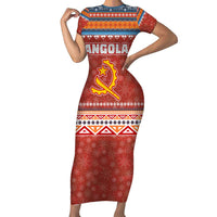Angola Christmas Short Sleeve Bodycon Dress with Red Snowflake Pattern Tribal Santa Claus Motif - Shopicos