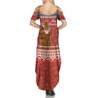 Angola Christmas Summer Maxi Dress with Red Snowflake Pattern Tribal Santa Claus Motif - Shopicos
