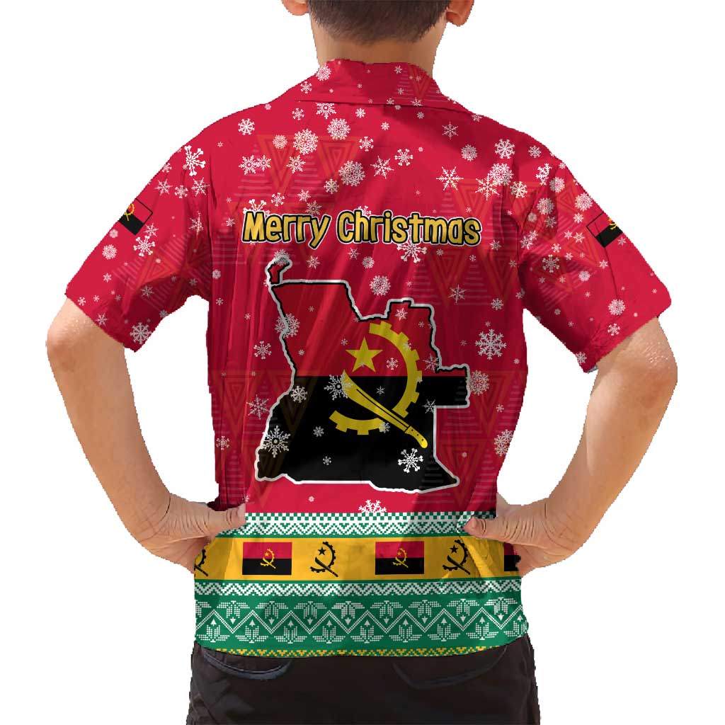 Angola Christmas Family Matching Summer Maxi Dress and Hawaiian Shirt with Santa, Gifts, and National Flag Map Motif - Shopicos