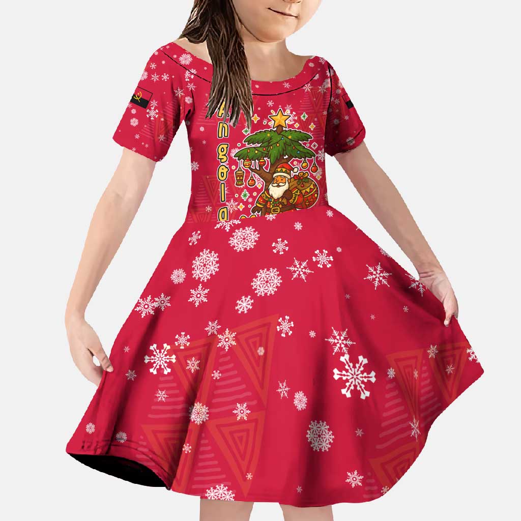 Angola Christmas Family Matching Summer Maxi Dress and Hawaiian Shirt with Santa, Gifts, and National Flag Map Motif - Shopicos