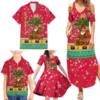 Angola Christmas Family Matching Summer Maxi Dress and Hawaiian Shirt with Santa, Gifts, and National Flag Map Motif - Shopicos