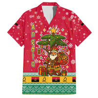 Angola Christmas Family Matching Summer Maxi Dress and Hawaiian Shirt with Santa, Gifts, and National Flag Map Motif - Shopicos