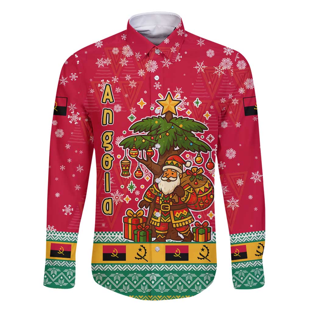 Angola Christmas Family Matching Summer Maxi Dress and Hawaiian Shirt with Santa, Gifts, and National Flag Map Motif - Shopicos