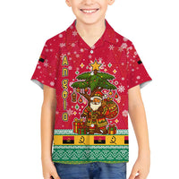 Angola Christmas Family Matching Summer Maxi Dress and Hawaiian Shirt with Santa, Gifts, and National Flag Map Motif - Shopicos