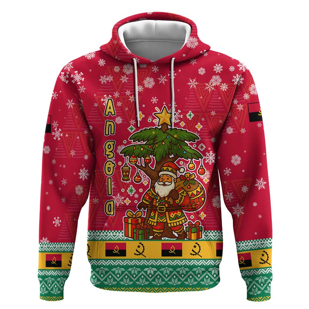 Angola Christmas Hoodie with Santa, Gifts, and National Flag Map Motif - Shopicos