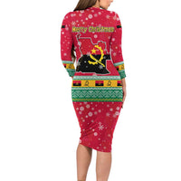 Angola Christmas Long Sleeve Bodycon Dress with Santa, Gifts, and National Flag Map Motif - Shopicos