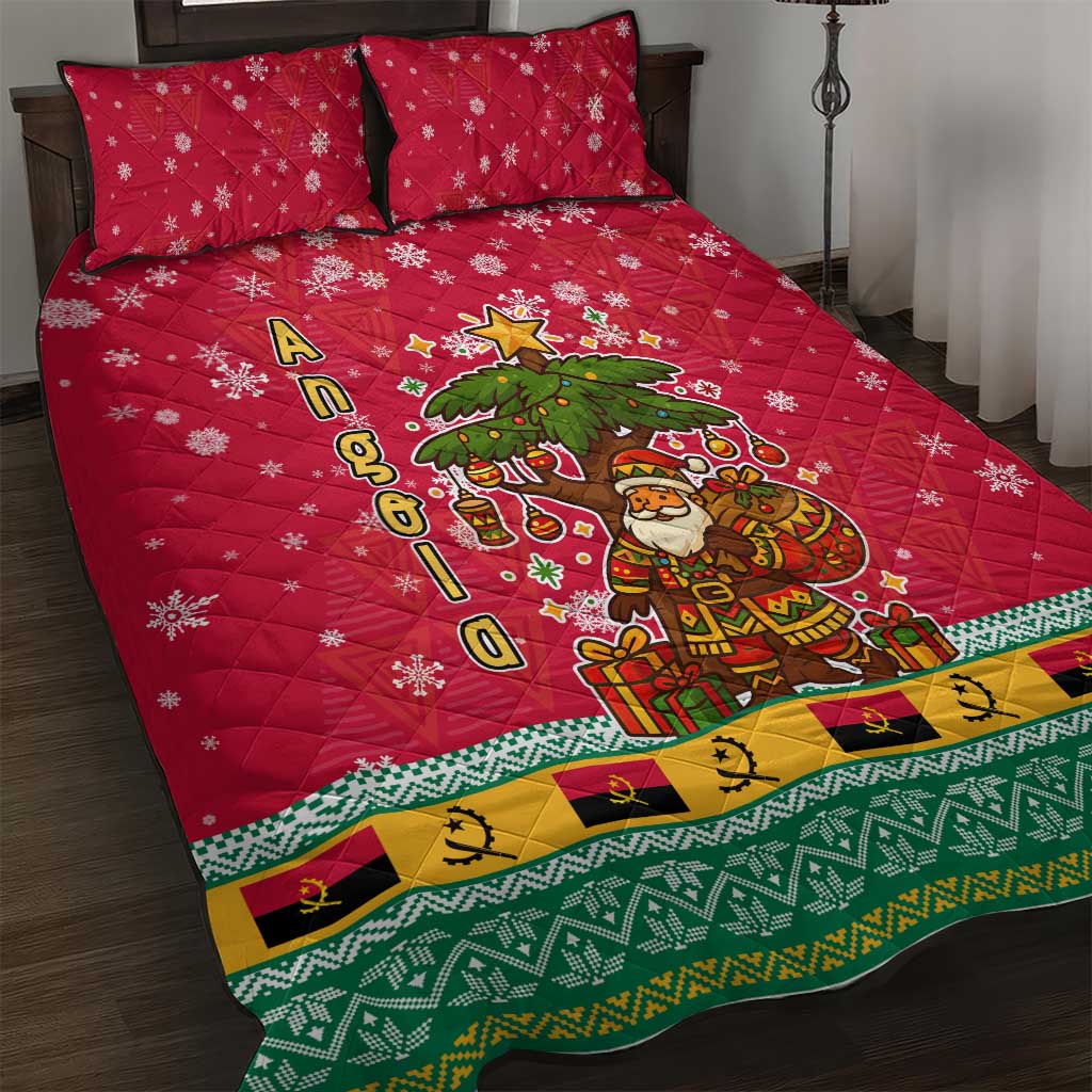 Angola Christmas Quilt Bed Set with Santa, Gifts, and National Flag Map Motif - Shopicos
