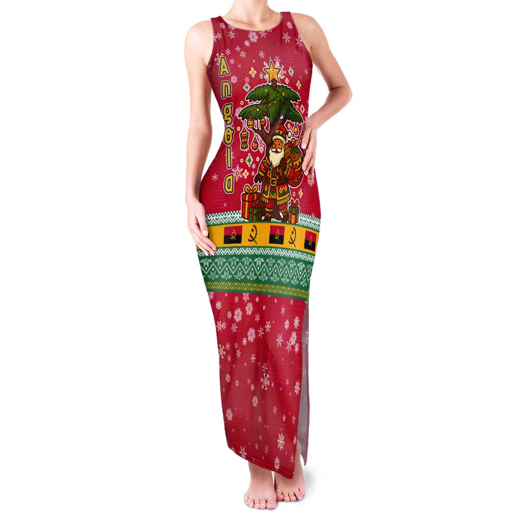 Angola Christmas Tank Maxi Dress with Santa, Gifts, and National Flag Map Motif - Shopicos