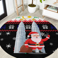 Malaysia Christmas Round Carpet with Santa Claus Petronas Towers Snowflakes and Festive Icons - Shopicos