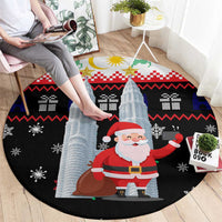 Malaysia Christmas Round Carpet with Santa Claus Petronas Towers Snowflakes and Festive Icons - Shopicos