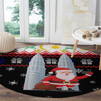 Malaysia Christmas Round Carpet with Santa Claus Petronas Towers Snowflakes and Festive Icons - Shopicos