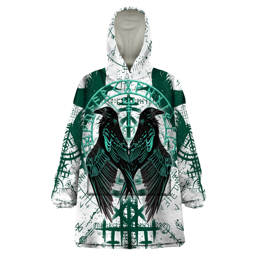 Winged Wisdom Of Viking Wearable Blanket Hoodie Hugin, Munin, and the Vegvisir - Shopicos