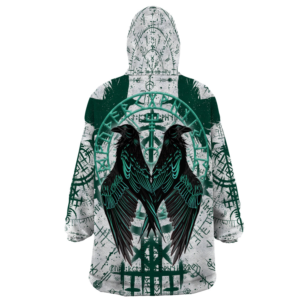 Winged Wisdom Of Viking Wearable Blanket Hoodie Hugin, Munin, and the Vegvisir - Shopicos