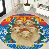 Mongolia Christmas Round Carpet with Santa Sheep Christmas Trees and Snowflake - Shopicos
