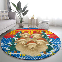 Mongolia Christmas Round Carpet with Santa Sheep Christmas Trees and Snowflake - Shopicos