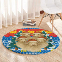 Mongolia Christmas Round Carpet with Santa Sheep Christmas Trees and Snowflake - Shopicos