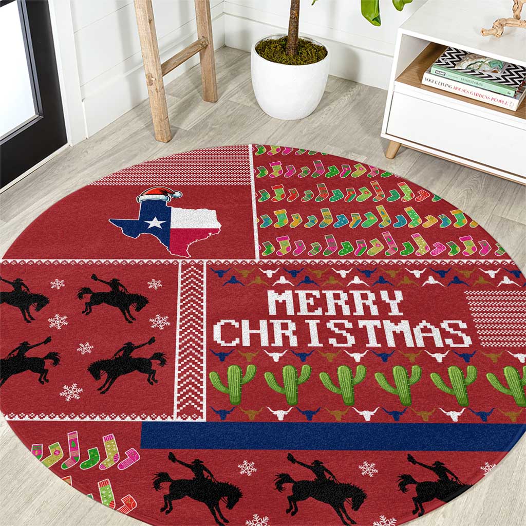 Texas Map Merry Christmas Round Carpet Xmas Holiday Patterns - Shopicos
