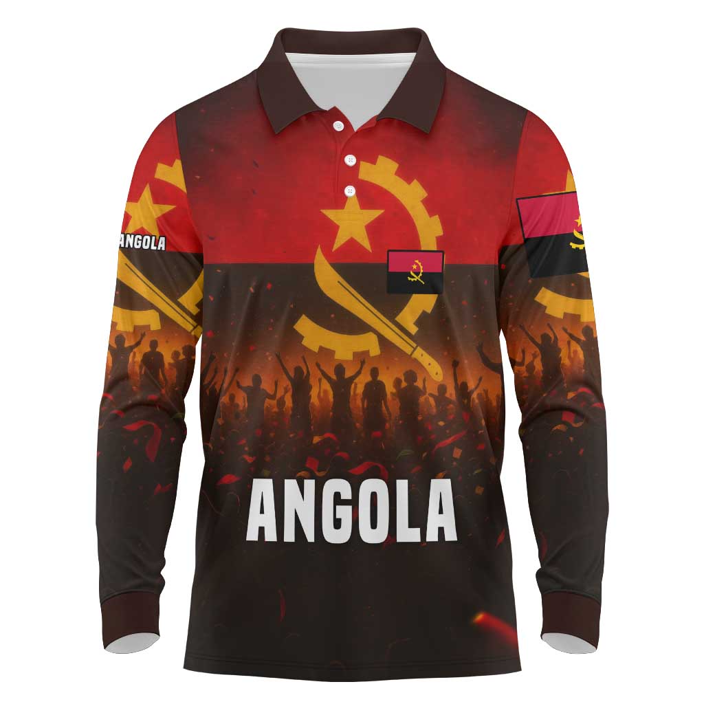 Angola Long Sleeve Polo Shirt with Red Black Yellow Grunge Design - Shopicos