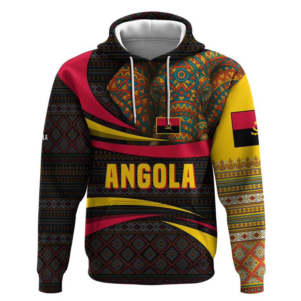 Angola Hoodie with Red Black Yellow Tribal Design and Elephant - Shopicos