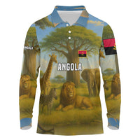 Angola Long Sleeve Polo Shirt with Savannah Wildlife Design and African Animal - Shopicos