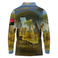 Angola Long Sleeve Polo Shirt with Savannah Wildlife Design and African Animal - Shopicos