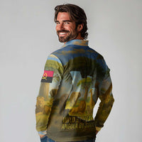 Angola Long Sleeve Polo Shirt with Savannah Wildlife Design and African Animal - Shopicos