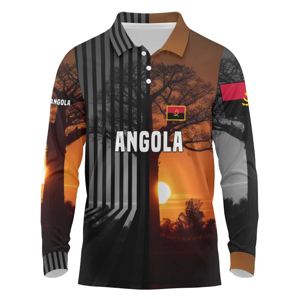 Angola Long Sleeve Polo Shirt with Sunset Zebra Design and African Nature - Shopicos