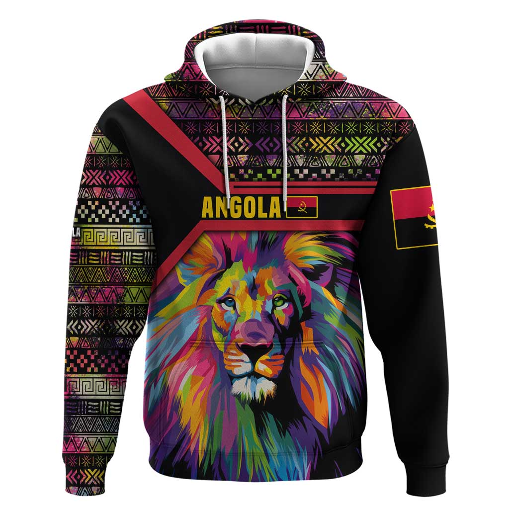 Angola Hoodie with Multicolor Tribal Design and Vibrant Lion - Shopicos