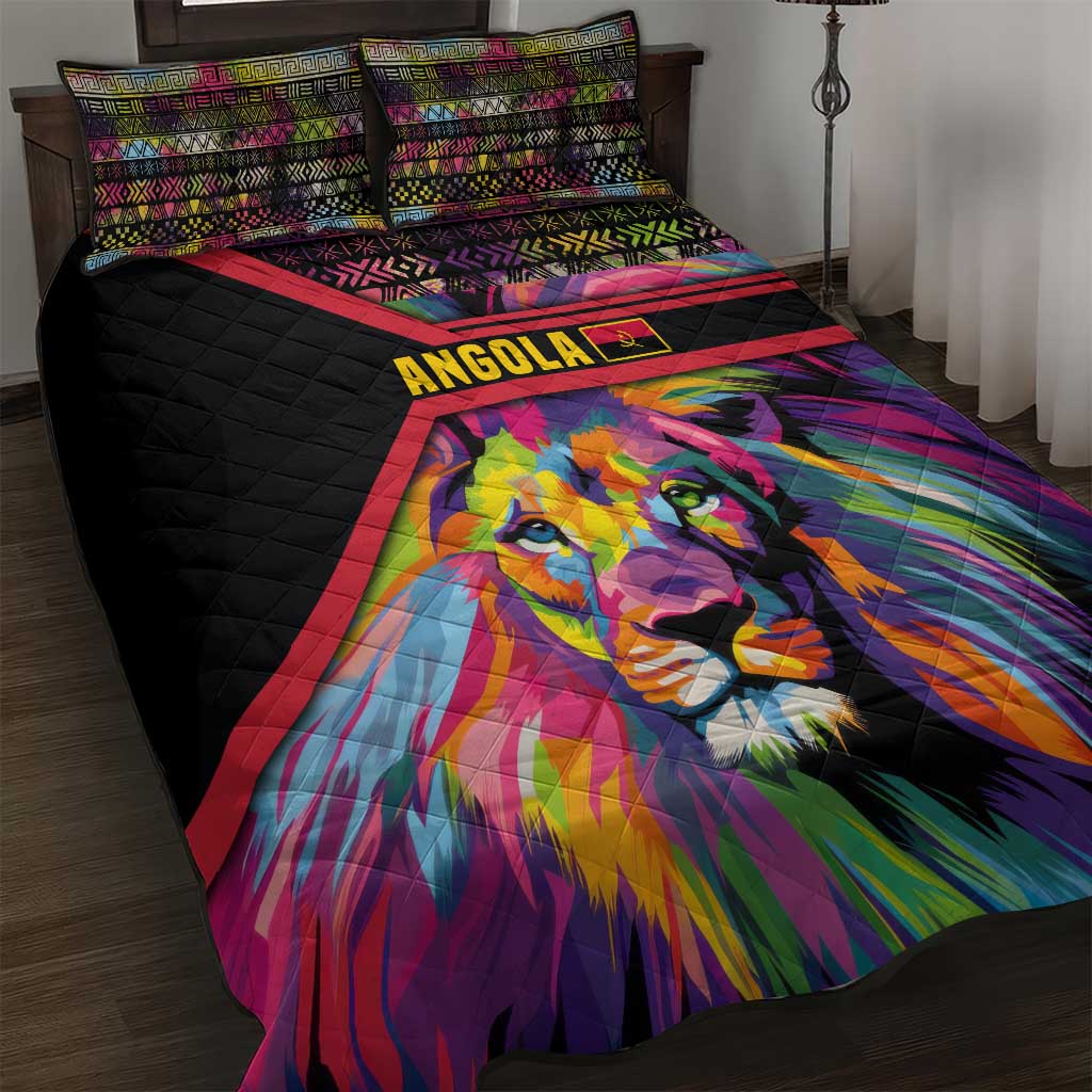 Angola Quilt Bed Set with Multicolor Tribal Design and Vibrant Lion - Shopicos
