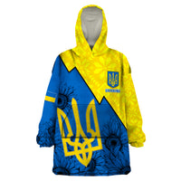 Personalised Ukraine Wearable Blanket Hoodie Sunflower With Ukraine Folk Patterns TS06 - Shopicos