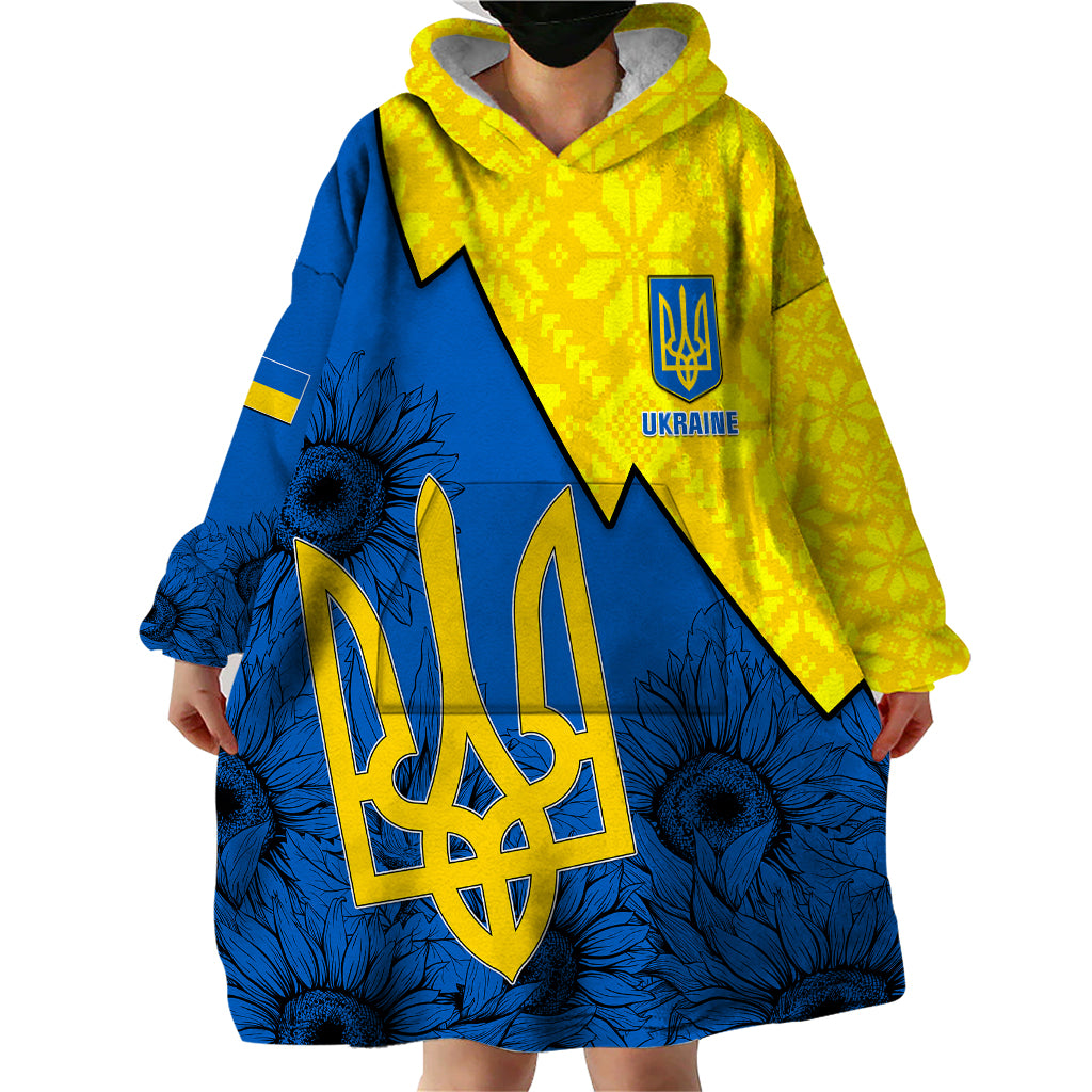 Personalised Ukraine Wearable Blanket Hoodie Sunflower With Ukraine Folk Patterns TS06 - Shopicos