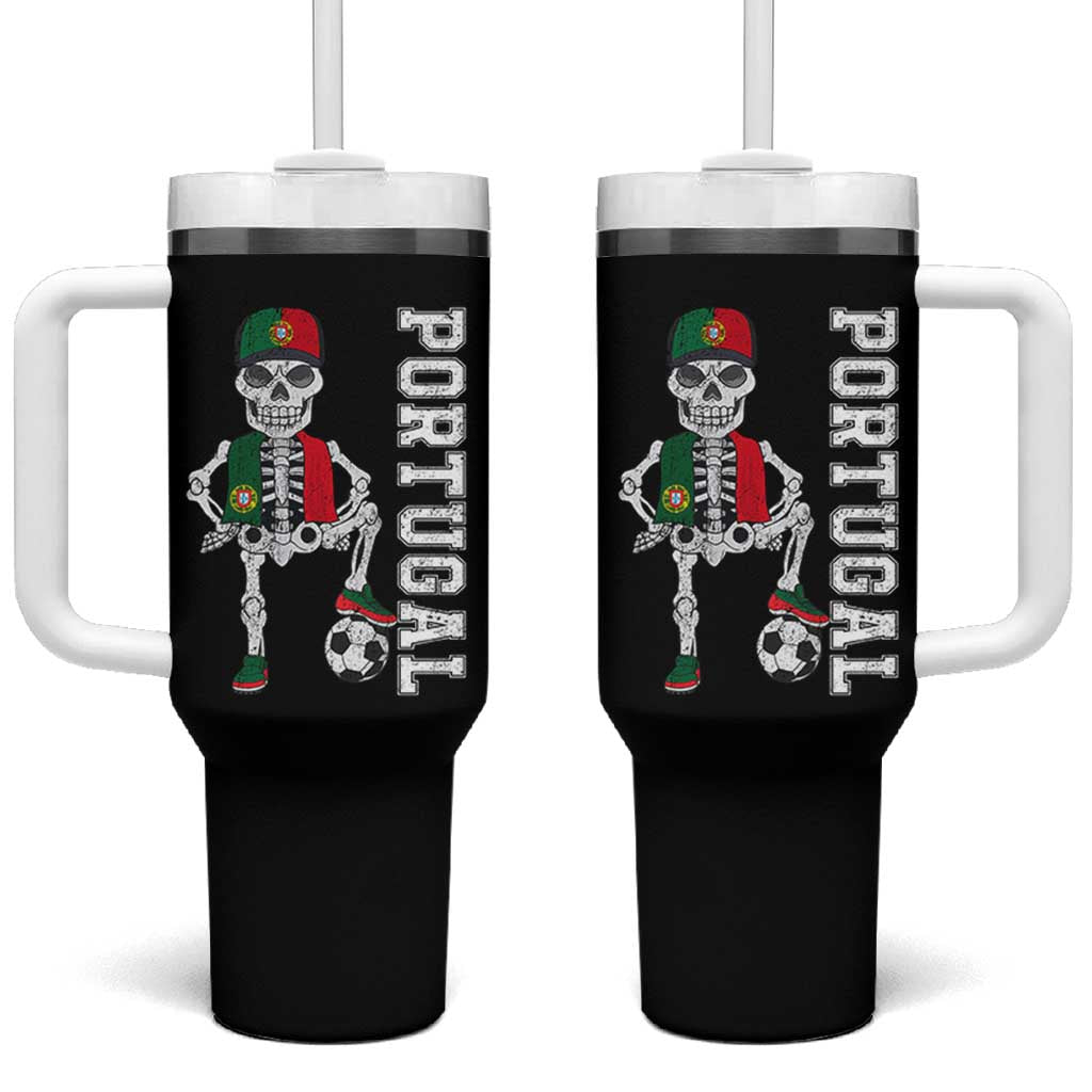 Portugal Soccer Tumbler With Handle Skeleton Portuguese Flag Futebol Football Player - Shopicos