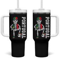 Portugal Soccer Tumbler With Handle Skeleton Portuguese Flag Futebol Football Player - Shopicos