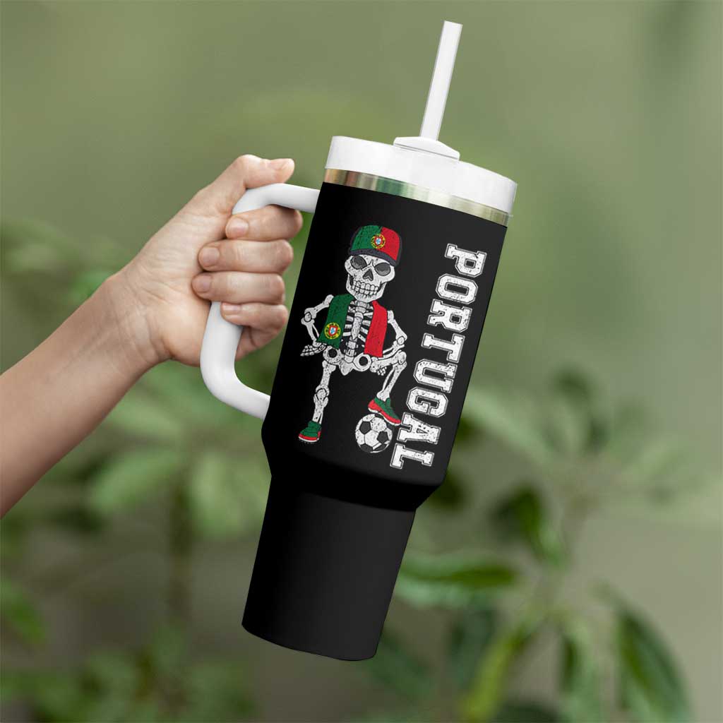 Portugal Soccer Tumbler With Handle Skeleton Portuguese Flag Futebol Football Player - Shopicos