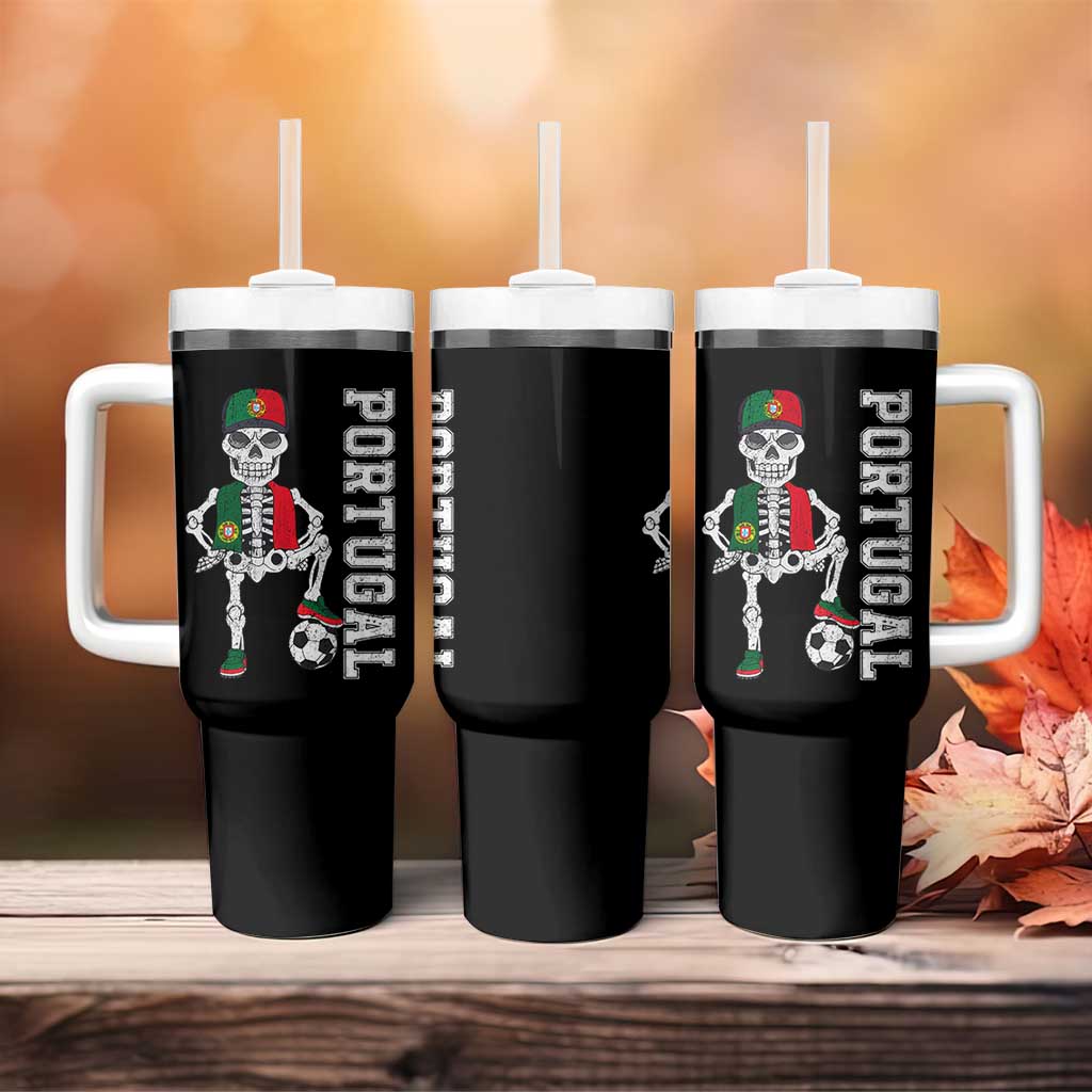 Portugal Soccer Tumbler With Handle Skeleton Portuguese Flag Futebol Football Player - Shopicos