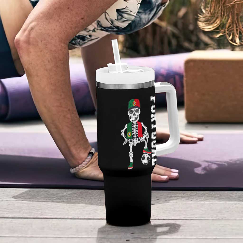 Portugal Soccer Tumbler With Handle Skeleton Portuguese Flag Futebol Football Player - Shopicos