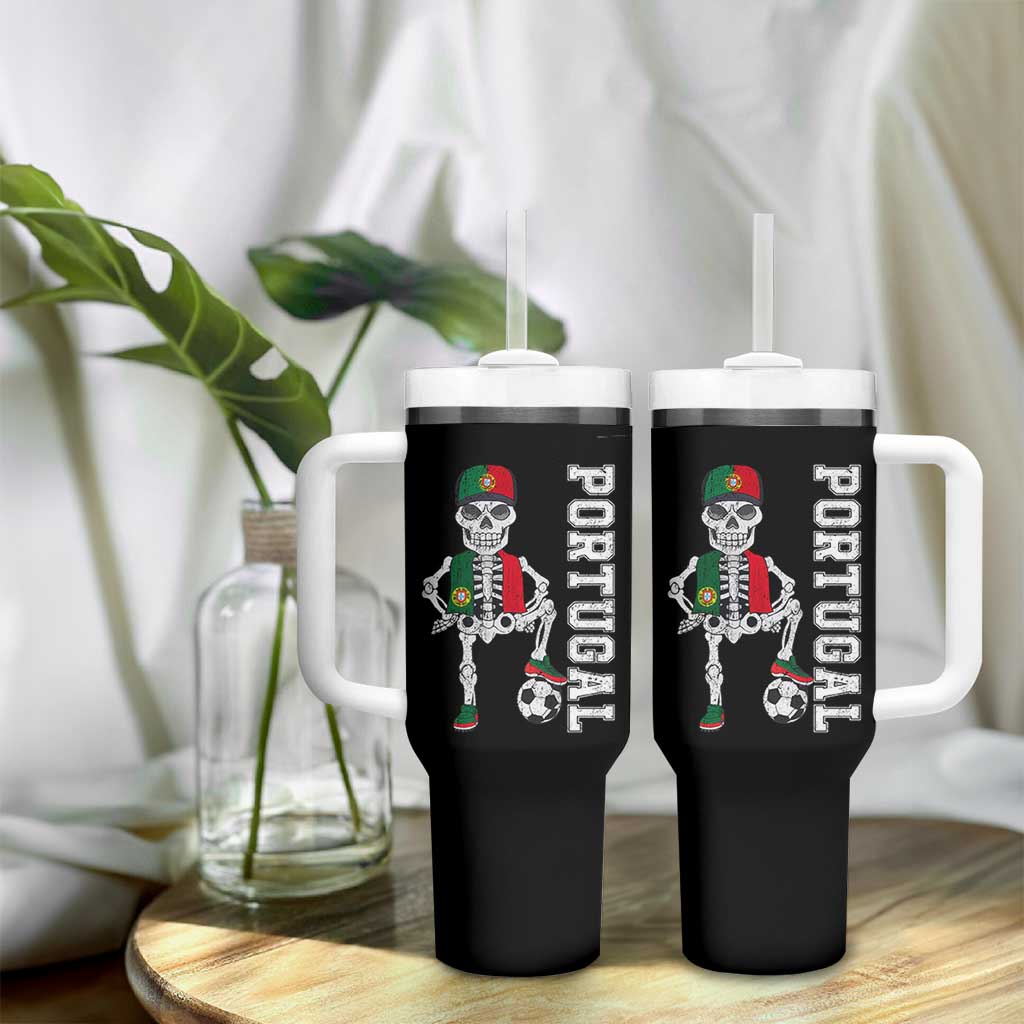 Portugal Soccer Tumbler With Handle Skeleton Portuguese Flag Futebol Football Player - Shopicos